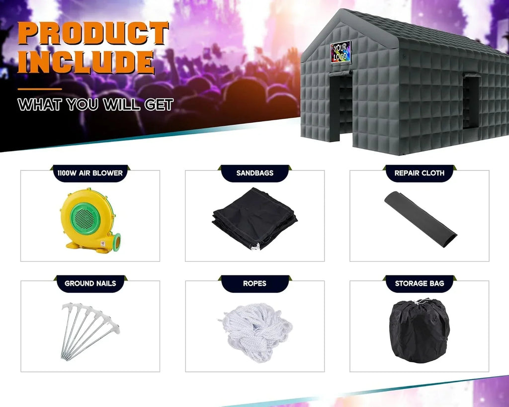 2026 NewJocisland 20x16x14 ft Large Black Inflatable Night Club Tent for Adults with 2 Side Doors, Inflatable Nightclub with Logo Area Gazebo Event House
