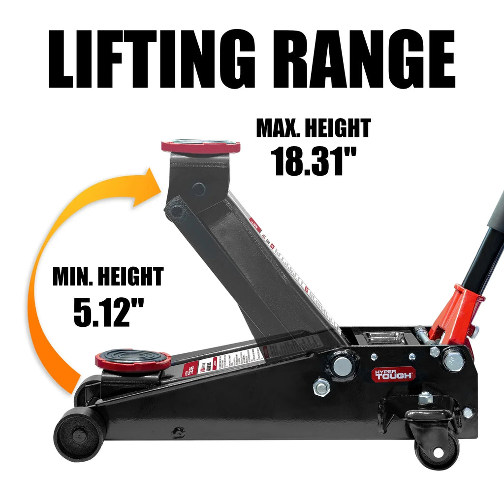 2026 NewHyper Tough 3 Ton Floor Jack with Dual Pump - Black