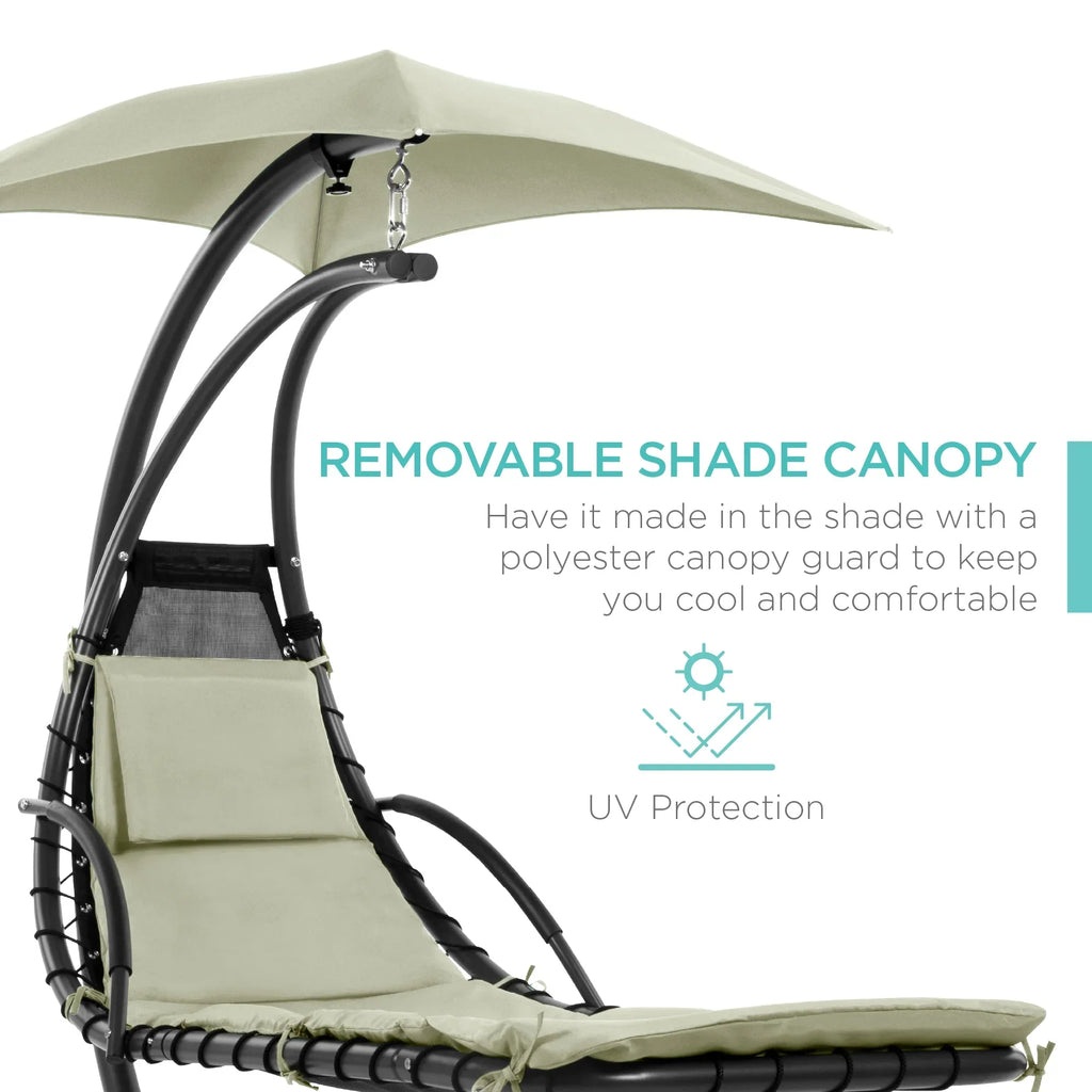 2026 NewBest Choice Products Hanging Curved Chaise Lounge Chair Swing for Backyard, Patio w/ Pillow, Shade, Stand - Teal