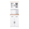 2026 NewClearance! Wooden Kitchen Cabinet White Pantry Room Storage Microwave Cabinet with Framed Glass Doors and Drawer