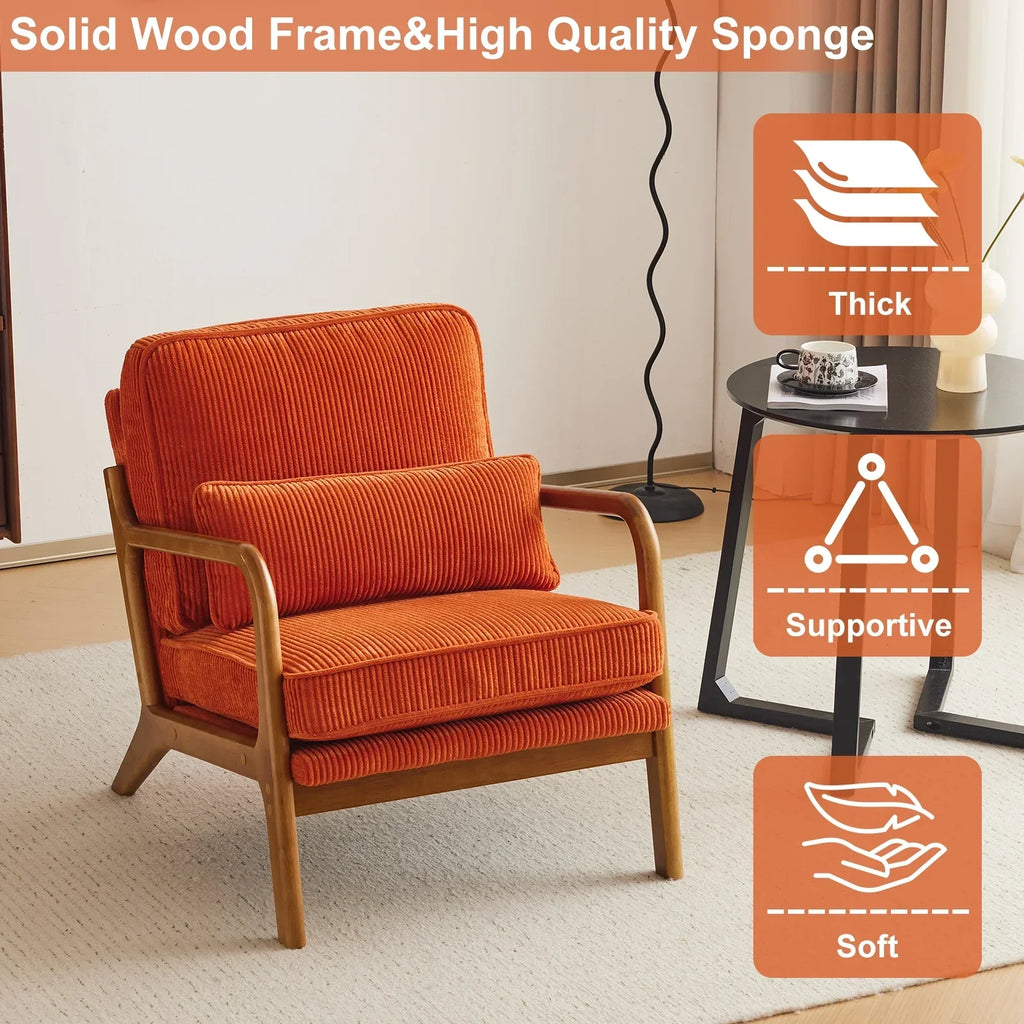 2026 NewKtaxon Accent Chair Corduroy Upholstered Armchair, Reading Club Chair with Pillow and Solid Wood Frame for Living Room Bedroom Furniture Off White