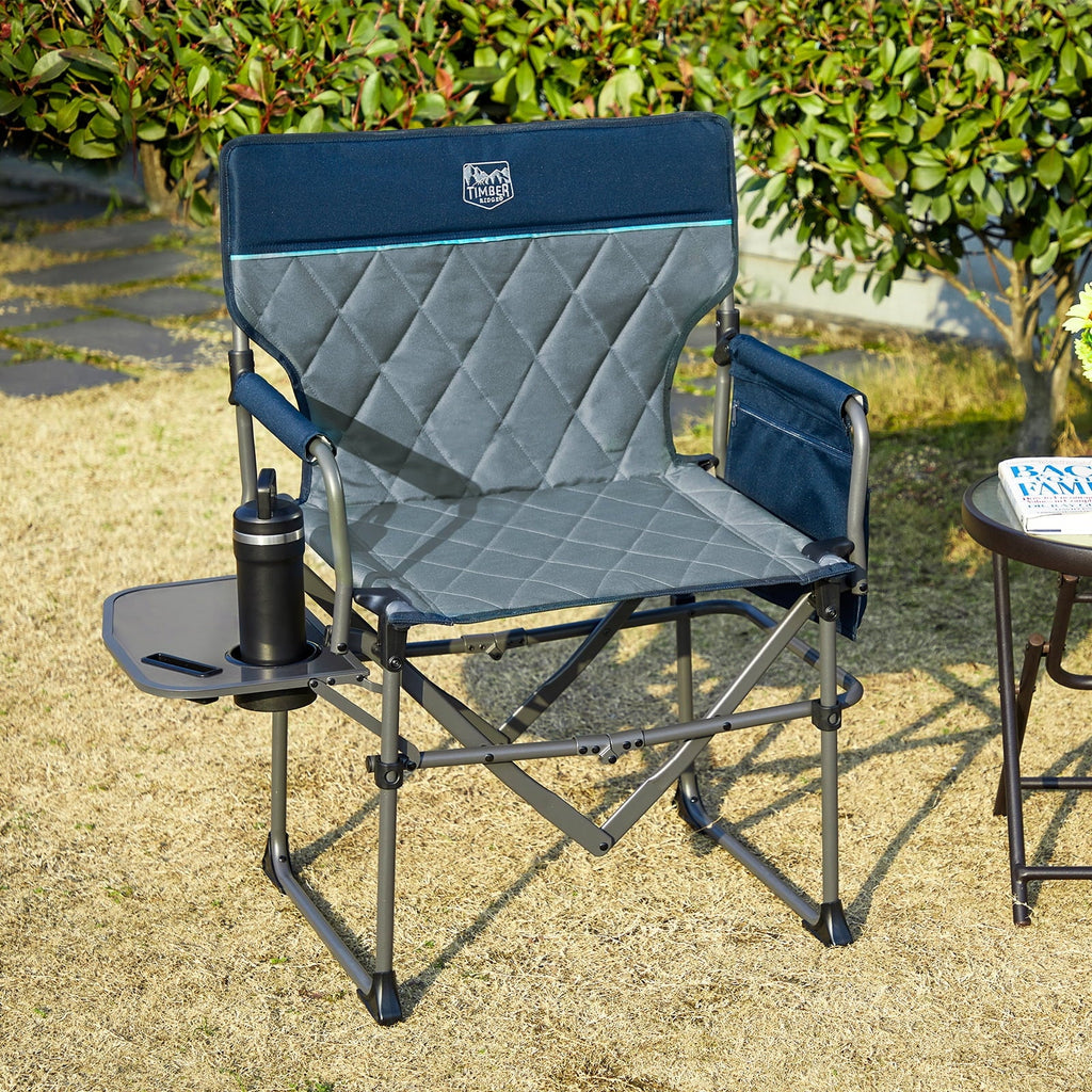 2026 NewTIMBER RIDGE Portable Director Chair, Heavy Duty Camping Folding Chair with Compact Size with Side Pocket and Side Table, Support 400 lbs, Grey