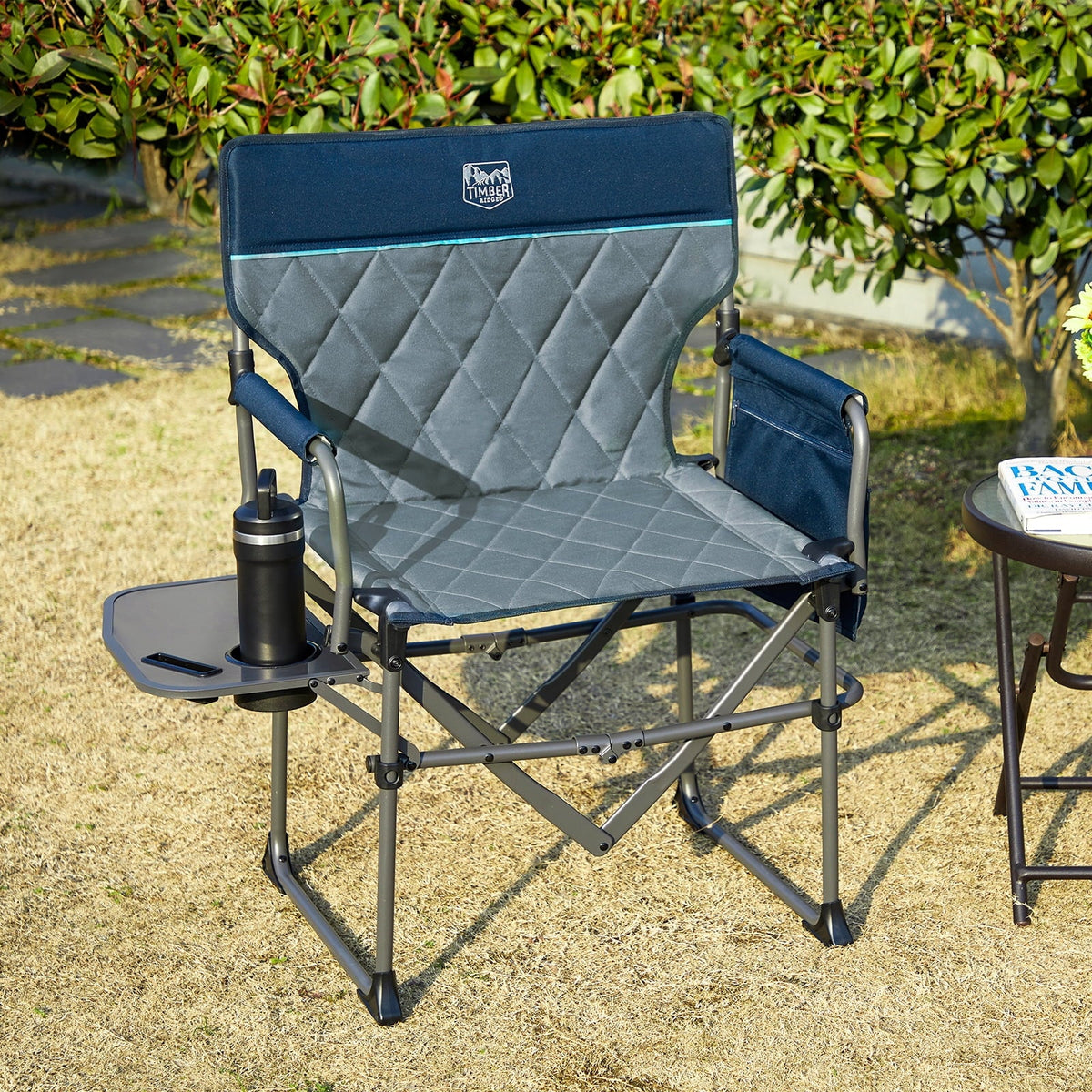 2026 NewTIMBER RIDGE Portable Director Chair, Heavy Duty Camping Folding Chair with Compact Size with Side Pocket and Side Table, Support 400 lbs, Grey