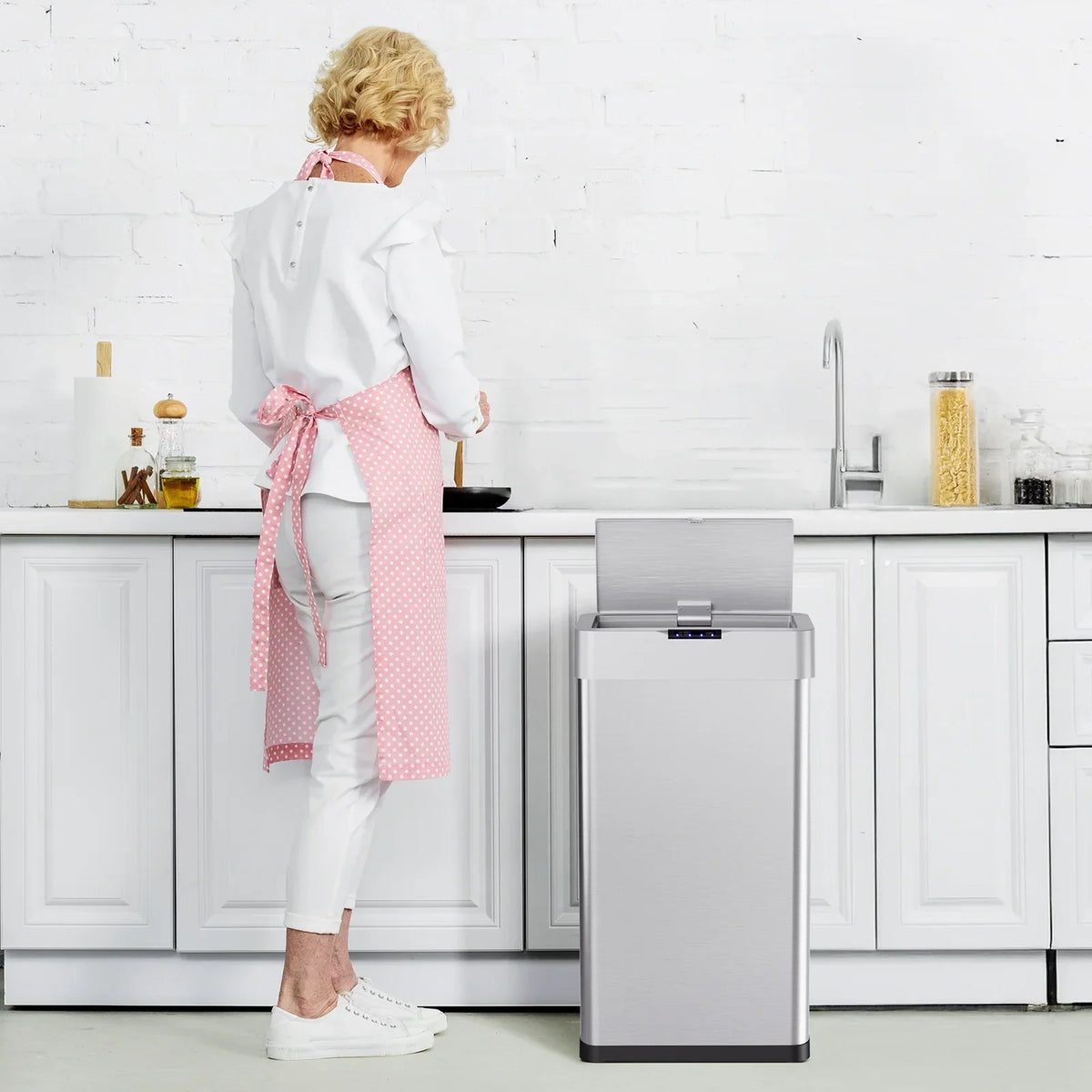2026 NewLAZY BUDDY 60 Liter / 16 Gallon Stainless Steel Motion Sensor Trash Can for Kitchen, Bathroom, Rectangular