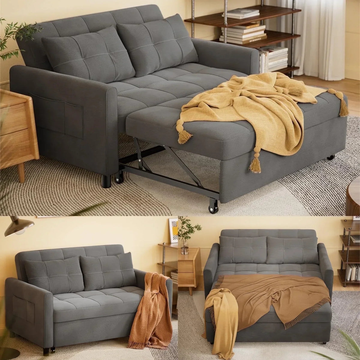 2026 NewSofa Bed, Lofka 3-in-1 Convertible Sleeper Sofa with Storage, Adjustable Backrest & Pull Out Function - Sleeper Chair for Small Space, Apartment, Dark Grey