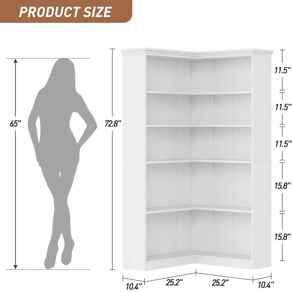 2026 NewEuKer 5 Tier Corner Bookcase, L-Shaped Bookshelf with Large Storage Capacity for Living Room, Bedroom, Office (Half Panel, Retro Brown)