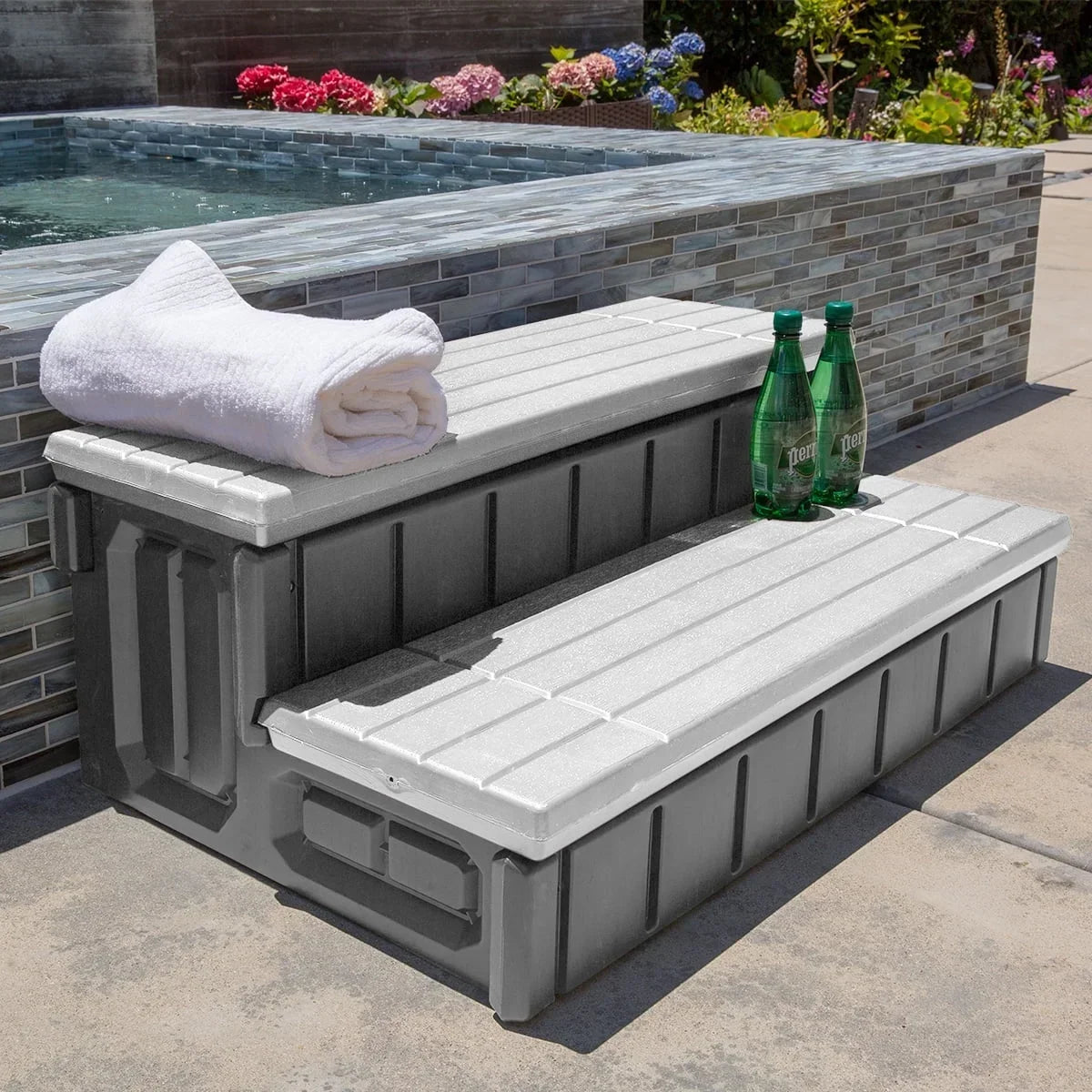 2026 NewXtremepowerUS Hot Tub Steps With Storage, Spa Step, 36" Length, Camper/Deck Steps, Anti-Slip Brown