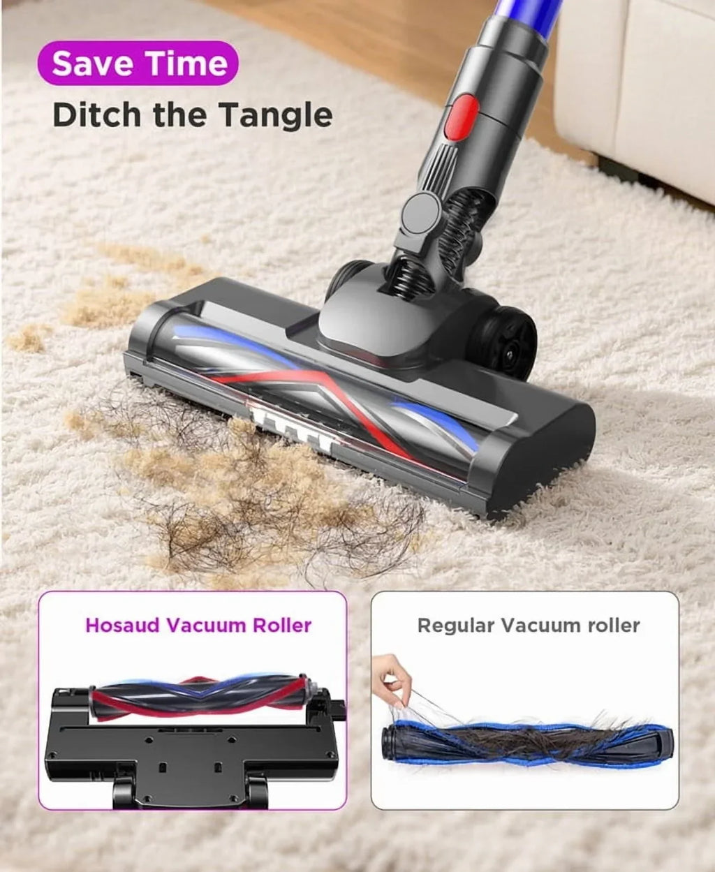 2026 NewHosaud Cordless Vacuum Cleaner - 45000pa 550W 55mins 2600mAh Lightweight Stick Vacuum Cleaners for Home Pet Hair Carpet Floor Purple