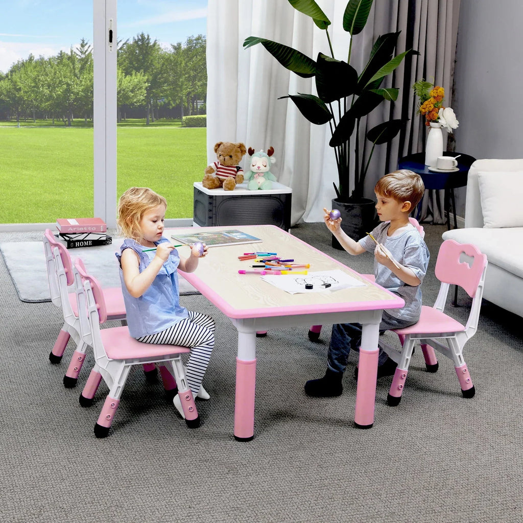 2026 NewLAZY BUDDY Kids Table and 4 Chairs Set, Height Adjustable Toddler Desk with Graffiti Desktop, Kids Activity Table Set for Daycare, Home