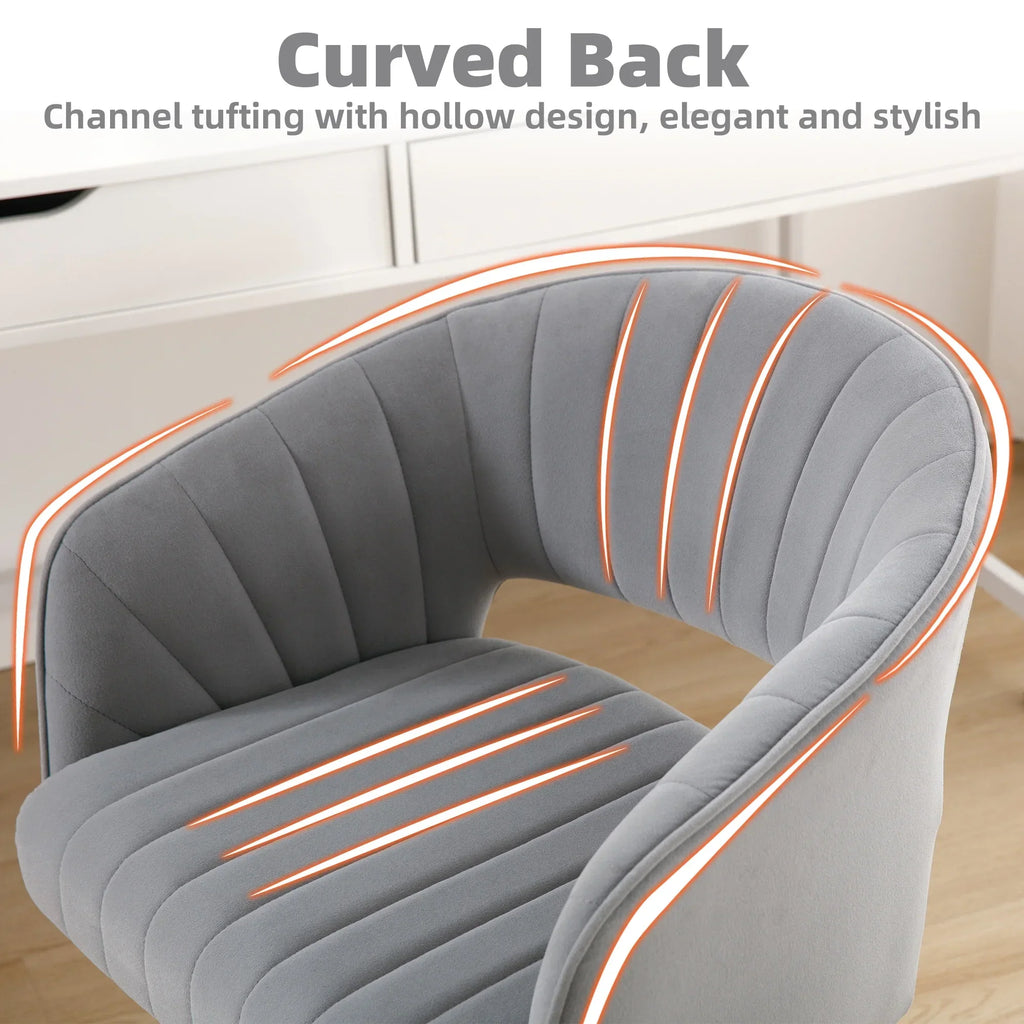 2026 NewWestice Home Office Desk Chairs, Velvet Task Chair, Height Adjustable Swivel Vanity Chair with Golden Base for Vanity Study, Living Room Computer Room, Beige