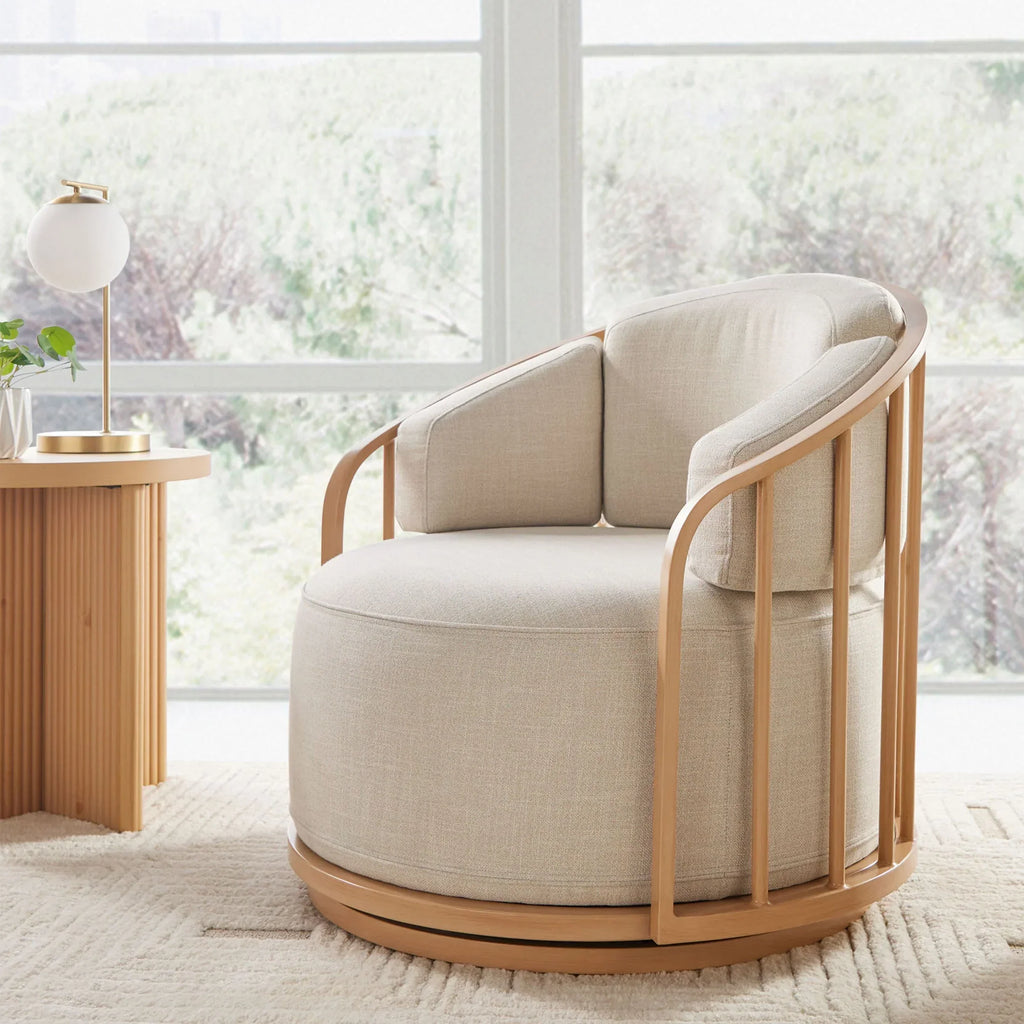 2026 NewBetter Homes & Gardens Lillian Swivel Birdcage Accent Chair, Cream Linen