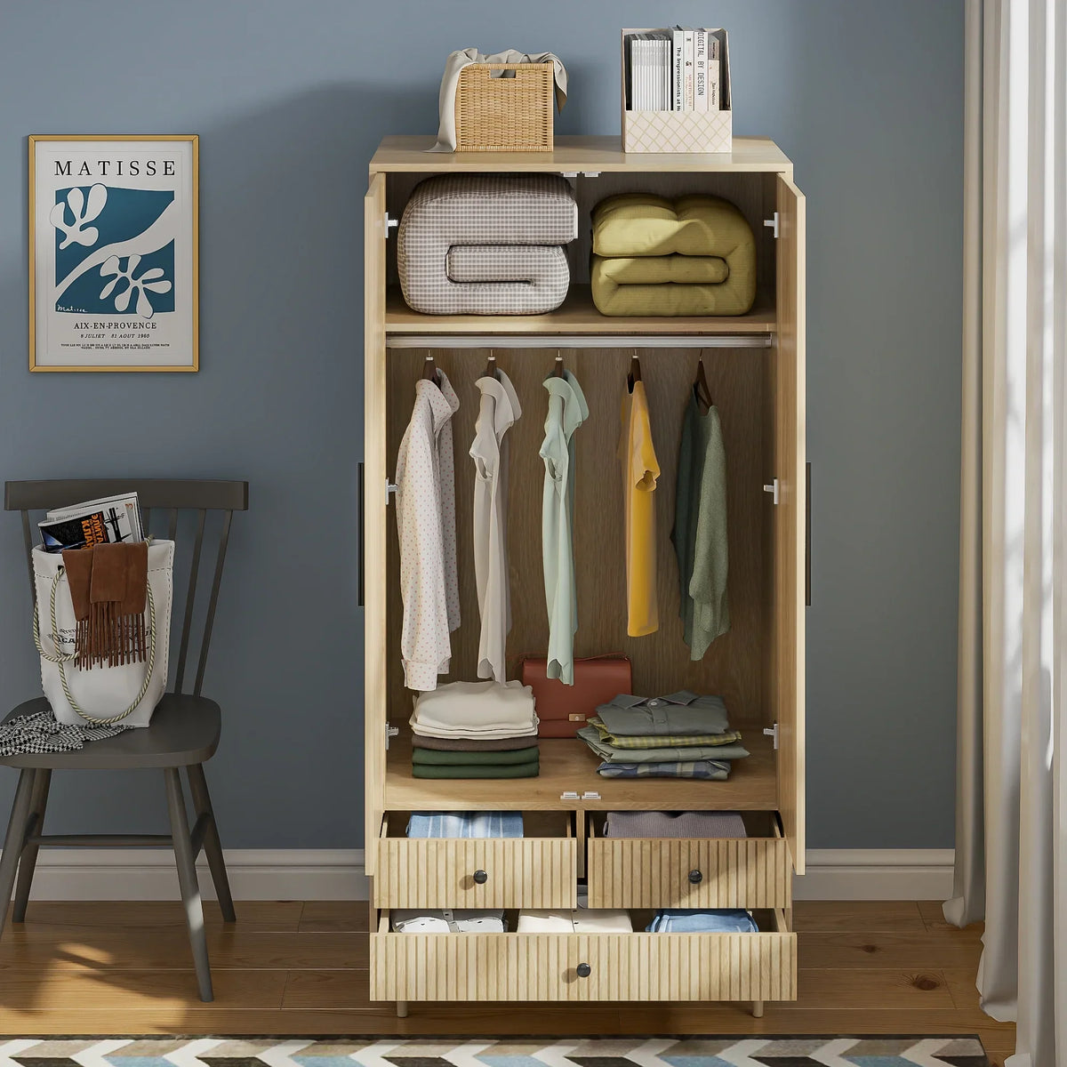 2026 NewArmoire Wardrobe Closet, Closet Wardrobe Cabinet with Drawers and Hanging Rail for Bedroom, White