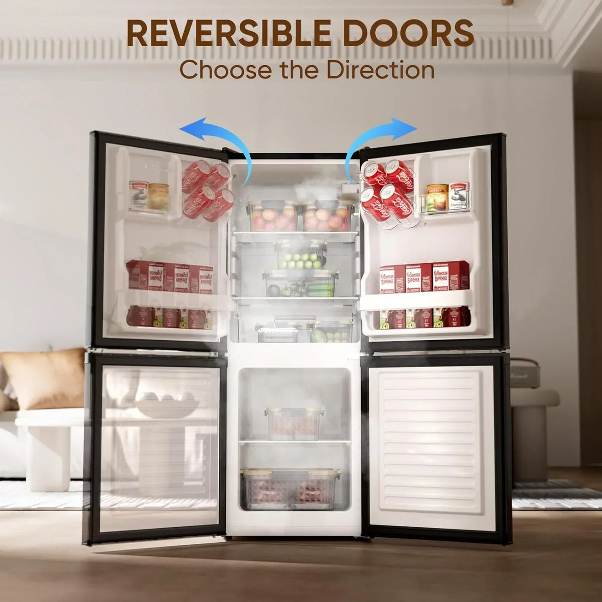 2026 NewUpstreman 4.0 Cu.Ft Mini Fridge with Bottom Freezer, 2 Door Small Refrigerator with Adjustable Thermostat and Removable Glass Shelves for Bedroom, Dorm, Office, Apartment, Black BM40