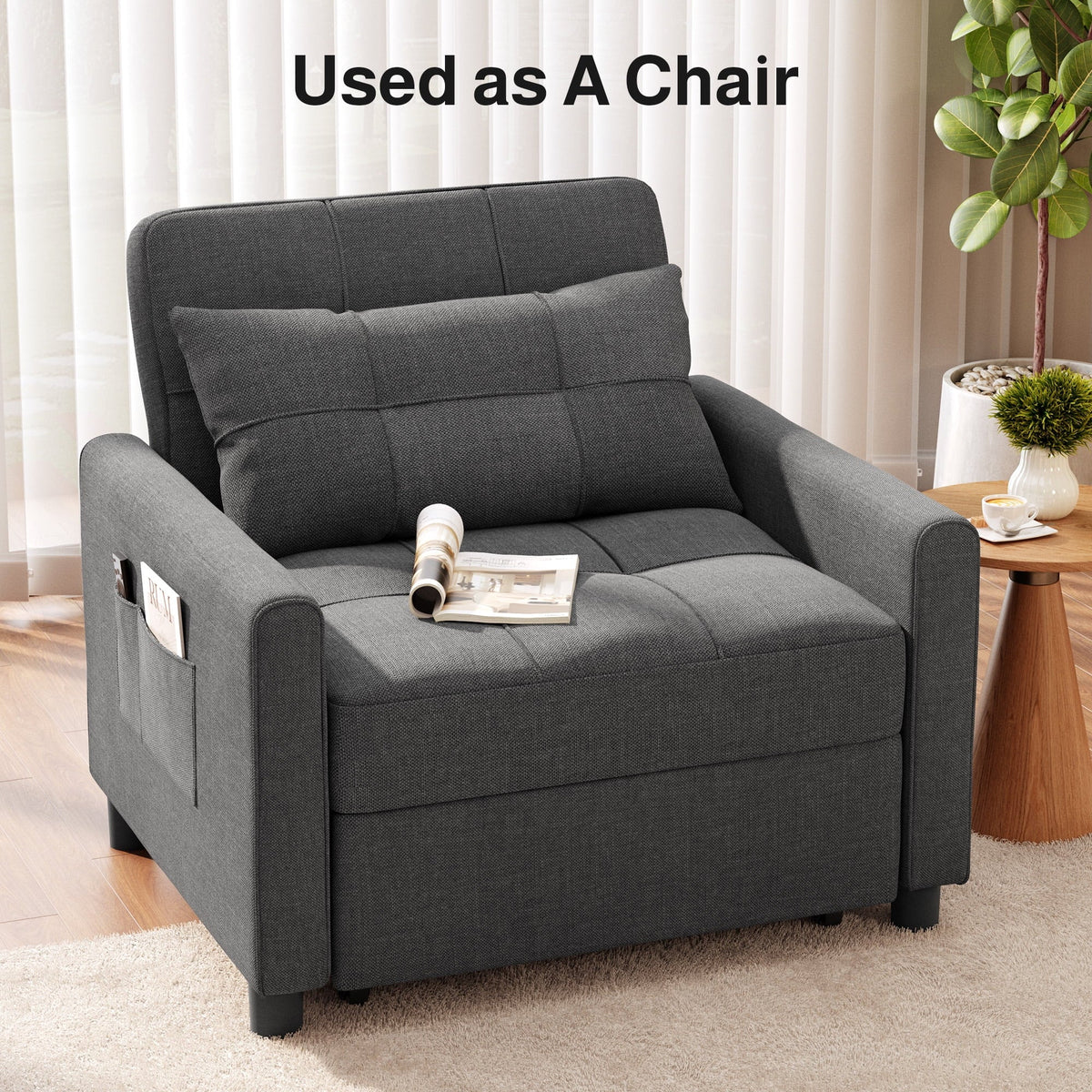 2026 NewSofa Bed, Lofka 3-in-1 Convertible Sleeper Sofa with Storage, Adjustable Backrest & Pull Out Function - Sleeper Chair for Small Space, Apartment, Dark Grey