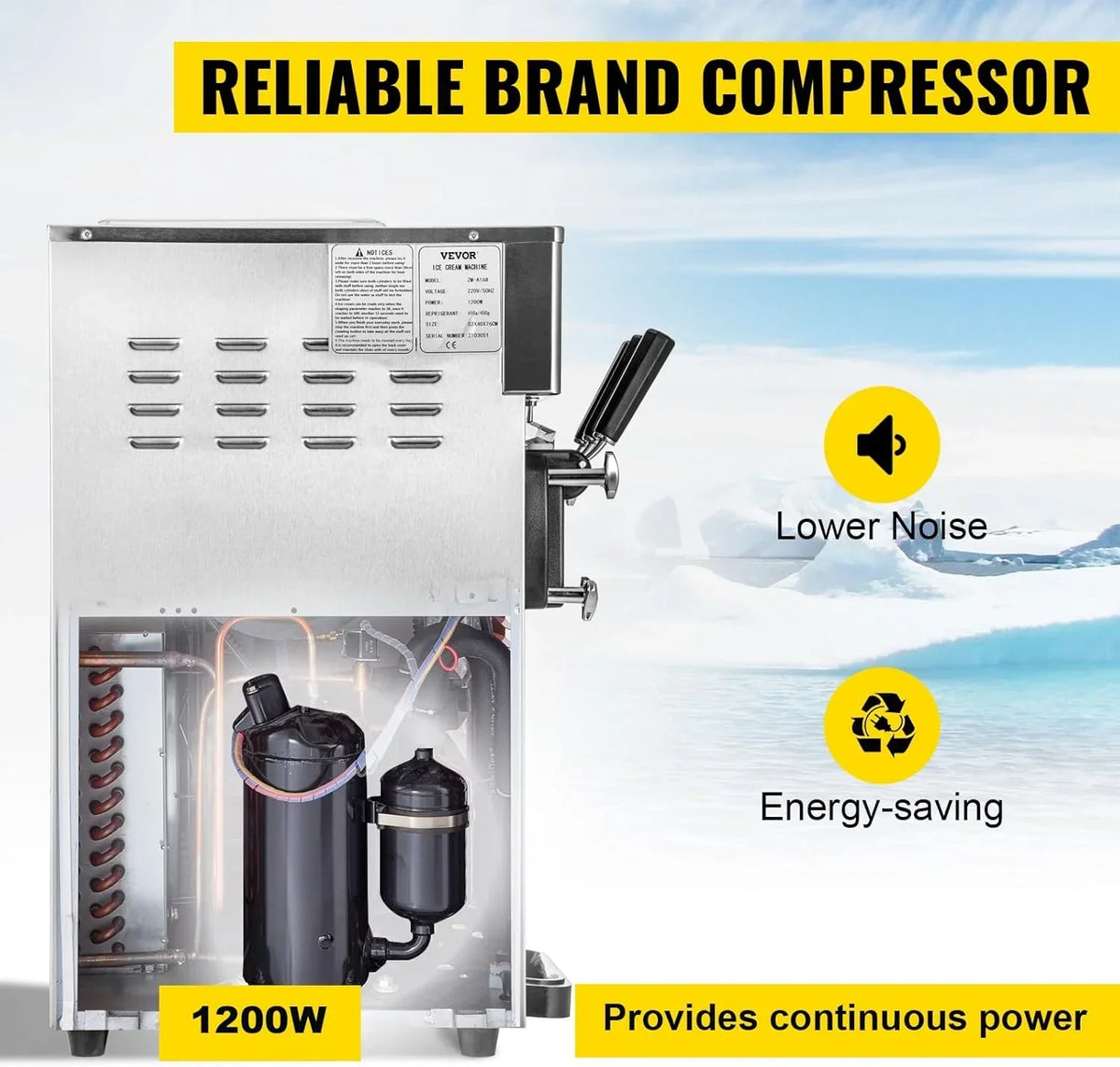 2026 NewSIHAO 1200W Commercial Ice Cream Machine Countertop 18L/H Soft Serve Ice Cream Maker with LED Display