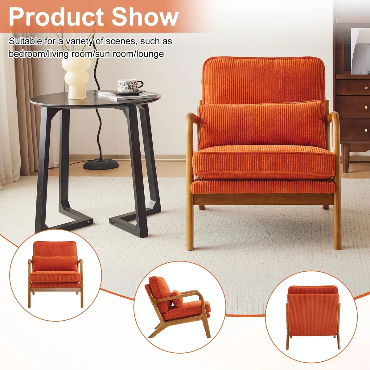 2026 NewKtaxon Accent Chair Corduroy Upholstered Armchair, Reading Club Chair with Pillow and Solid Wood Frame for Living Room Bedroom Furniture Off White
