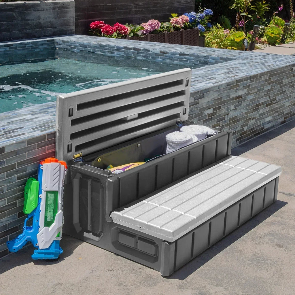 2026 NewXtremepowerUS Hot Tub Steps With Storage, Spa Step, 36" Length, Camper/Deck Steps, Anti-Slip Brown