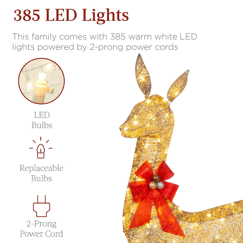 2026 NewBest Choice Products 6.5ft 3-Piece Lighted Christmas Deer Set Outdoor Yard Decoration w/ 385 LED Lights, Stakes - Gold