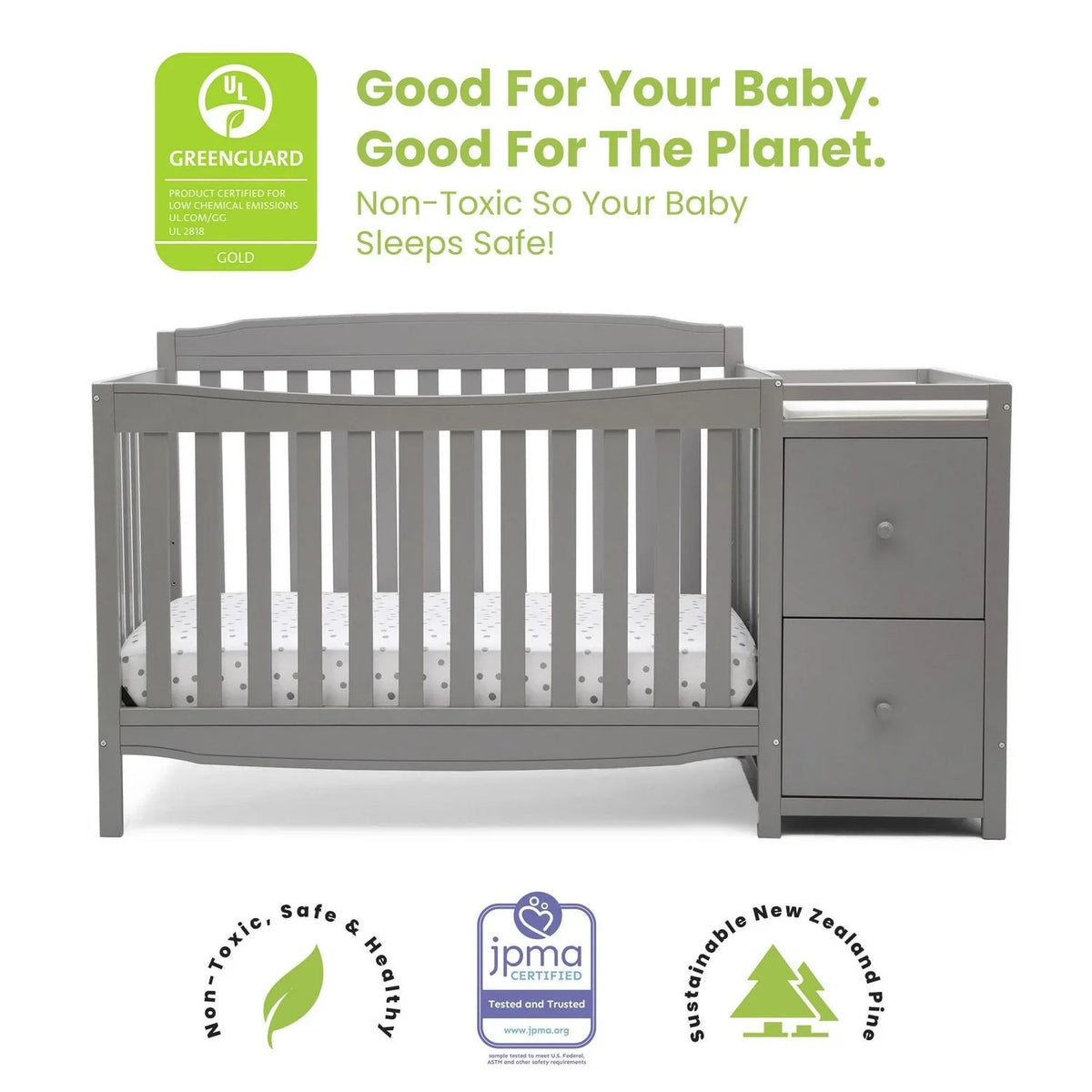 2026 NewDelta Children Mason 6-in-1 Convertible Crib and Changer. Gray