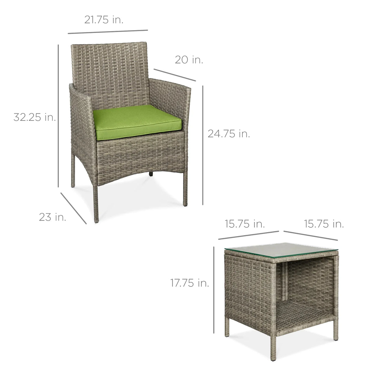 2026 NewBest Choice Products 3-Piece Outdoor Wicker Conversation Patio Bistro Set, w/ 2 Chairs, Table - Gray/Navy