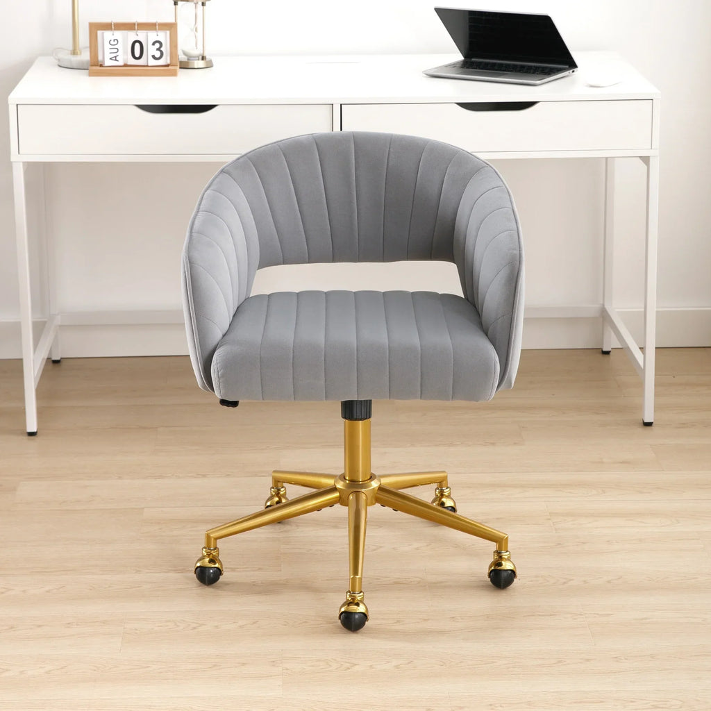 2026 NewWestice Home Office Desk Chairs, Velvet Task Chair, Height Adjustable Swivel Vanity Chair with Golden Base for Vanity Study, Living Room Computer Room, Beige
