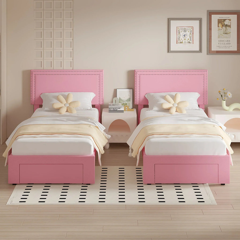 2026 NewVECELO Full Bed Frame with 4 Storage Drawers (Wheeled) and Tufted Upholstered Adjustable Headboard Platform Bed, Beige