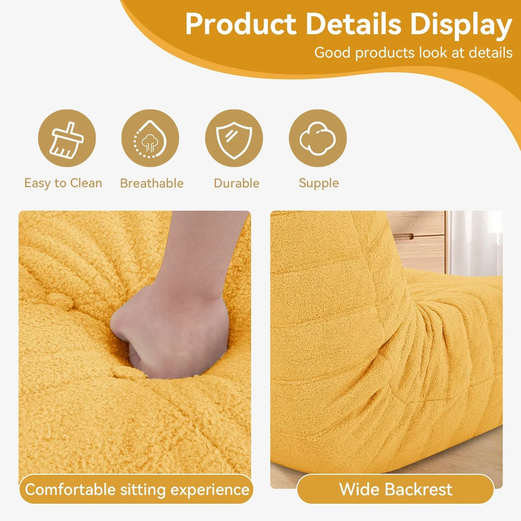 2026 NewVFD Bean Bag Chairs for Adults, Beanbag Chair with Ottoman Lounge Sofa Memory Foam Comfy Reading Chair for Bedroom & Living Room, Lazy Floor Sofa Couch