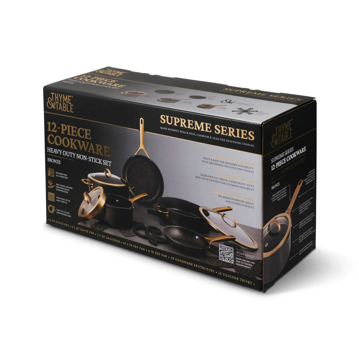 2026 NewThyme & Table Supreme 12-Piece Non-Stick Cookware Set, Pots and Pans Set- Bronze
