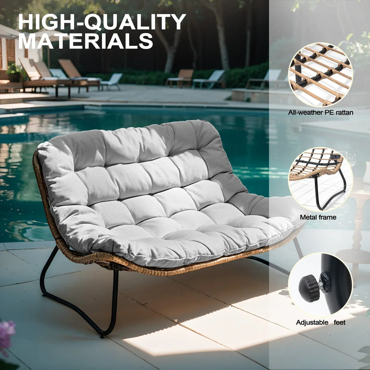 2026 NewCrestlive Products Patio Loveseat, All-Weather Rattan Large Furniture with Soft Cushions, Outdoor Loveseat for Balcony, Poolside, Backyard (Beige)