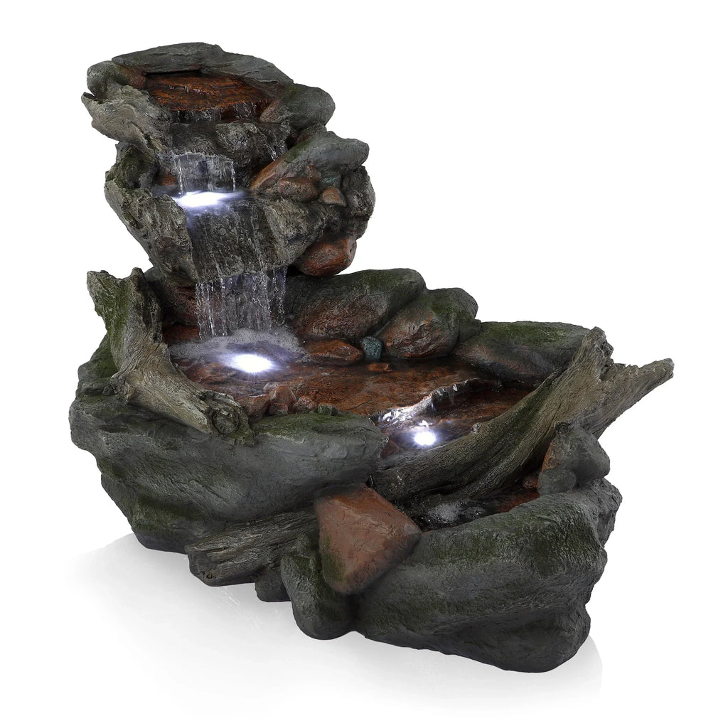 2026 NewAlpine Corporation Outdoor 3-Tier Rainforest Rock Water Fountain with LED Lights