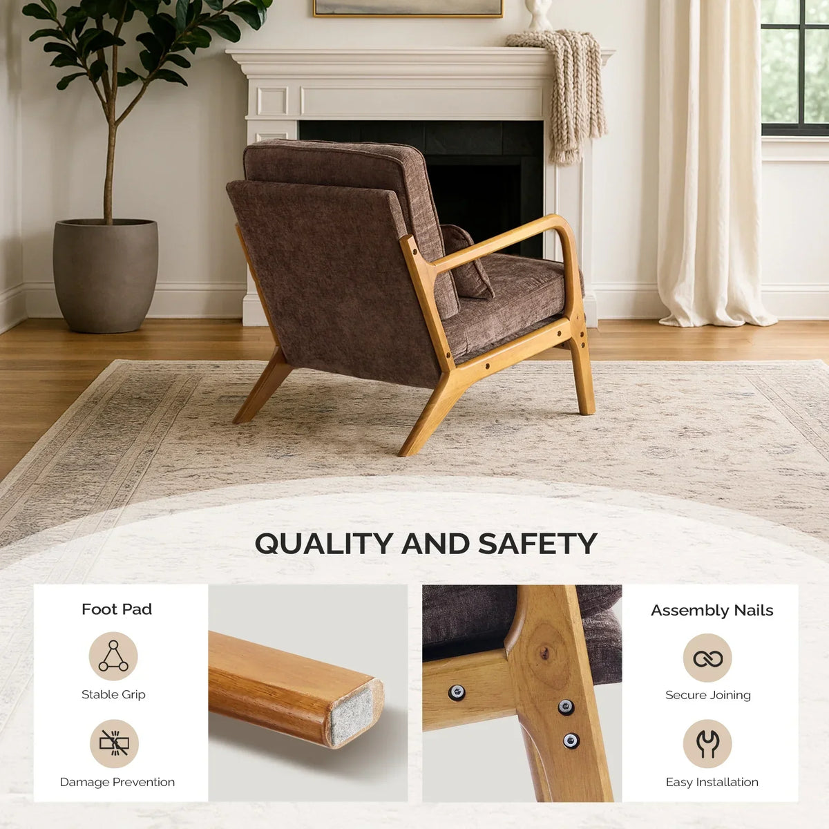 2026 NewKtaxon Accent Chair Corduroy Upholstered Armchair, Reading Club Chair with Pillow and Solid Wood Frame for Living Room Bedroom Furniture Off White