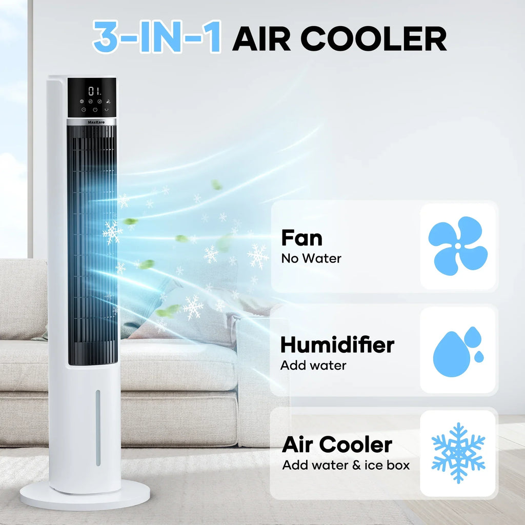2026 NewMaxKare 3-in-1 Tower Fan, Air Cooler with FCC & ETL, Humidifier for Office & Bedroom, 40'' High, White