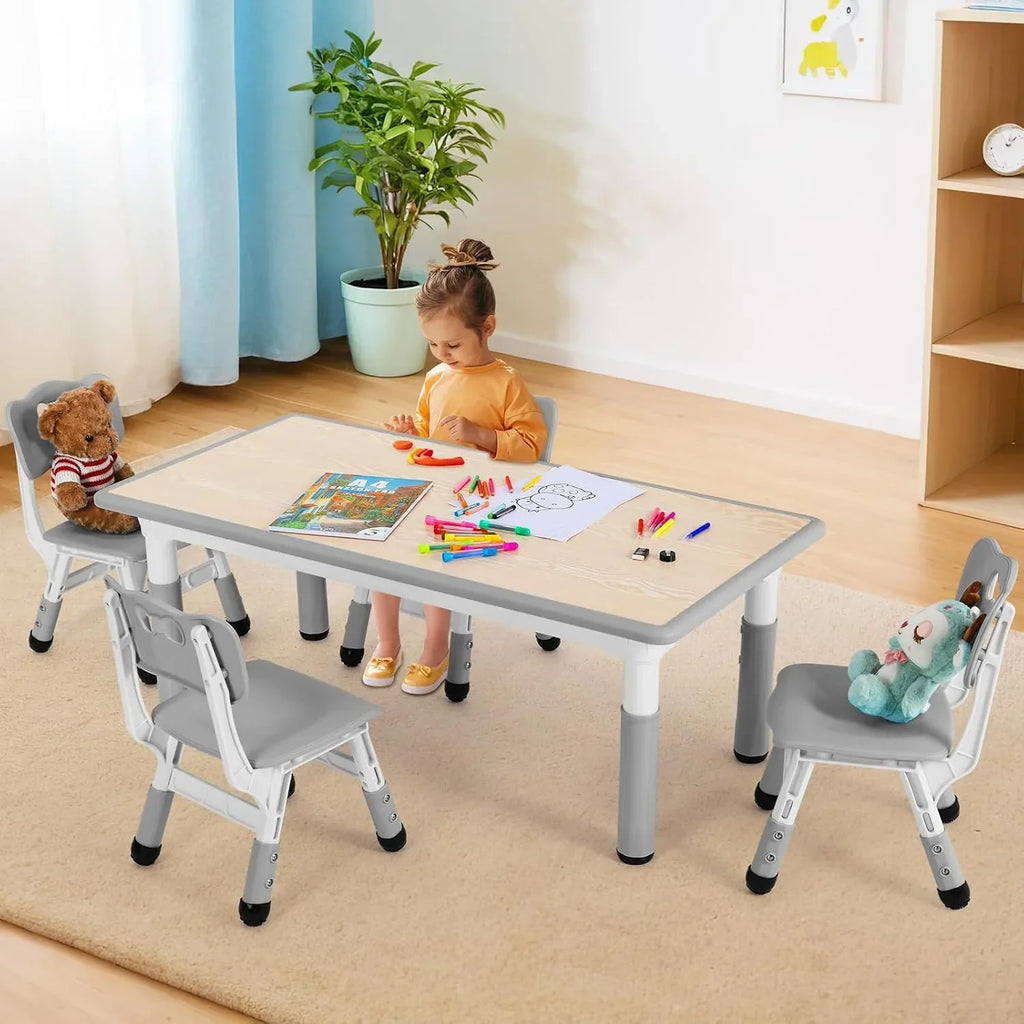 2026 NewLAZY BUDDY Kids Table and 4 Chairs Set, Height Adjustable Toddler Desk with Graffiti Desktop, Kids Activity Table Set for Daycare, Home