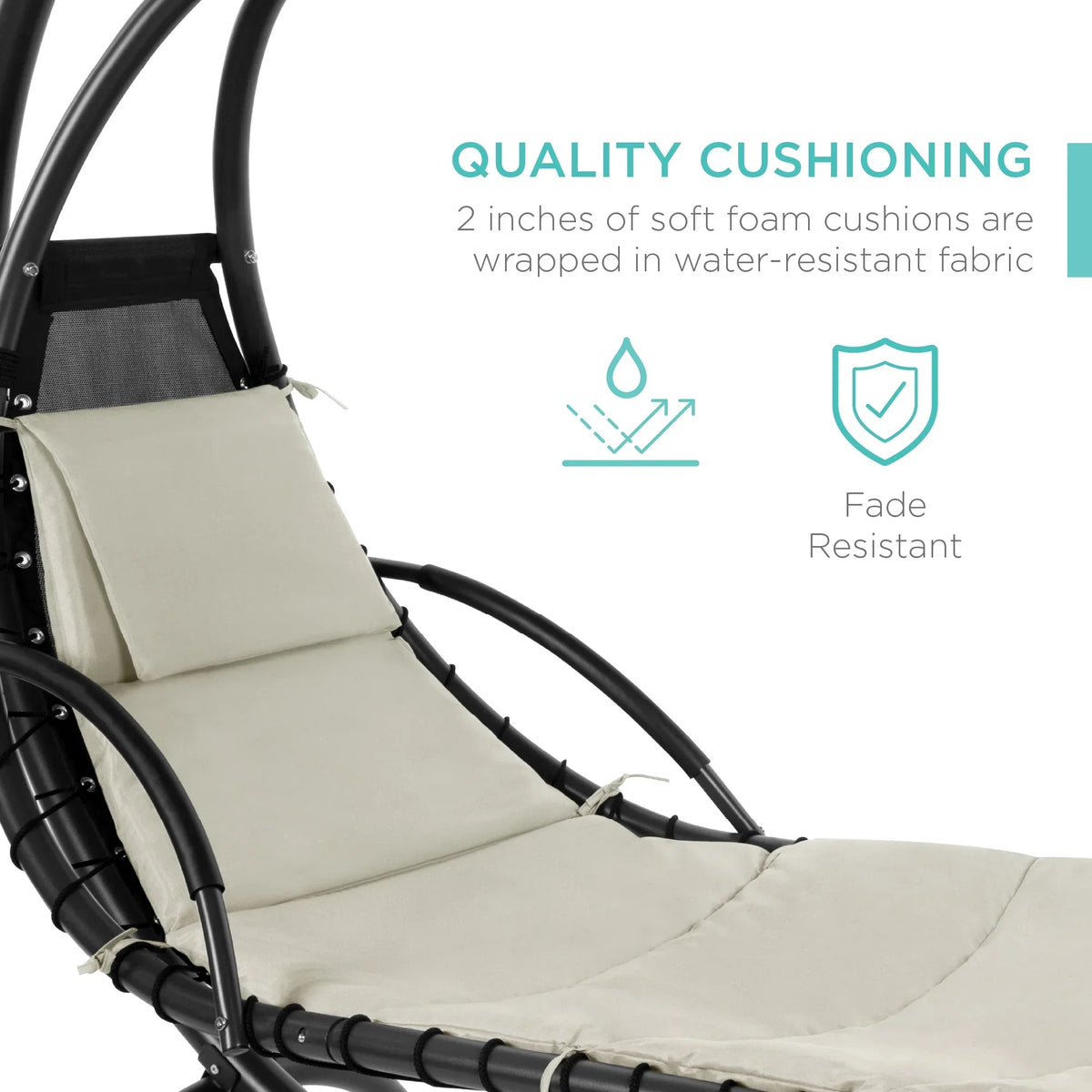 2026 NewBest Choice Products Hanging Curved Chaise Lounge Chair Swing for Backyard, Patio w/ Pillow, Shade, Stand - Teal