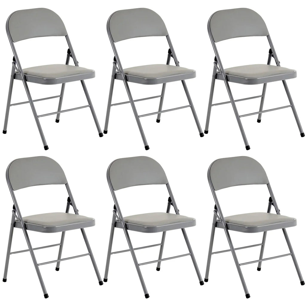 2026 New6 Pack Gray Folding Chairs with Padded Seats, Portable Stackable Foldable Chairs for Indoor & Outdoor, Commercial Seat with Metal Frame for Events Office Wedding Party, 330lbs Capacity