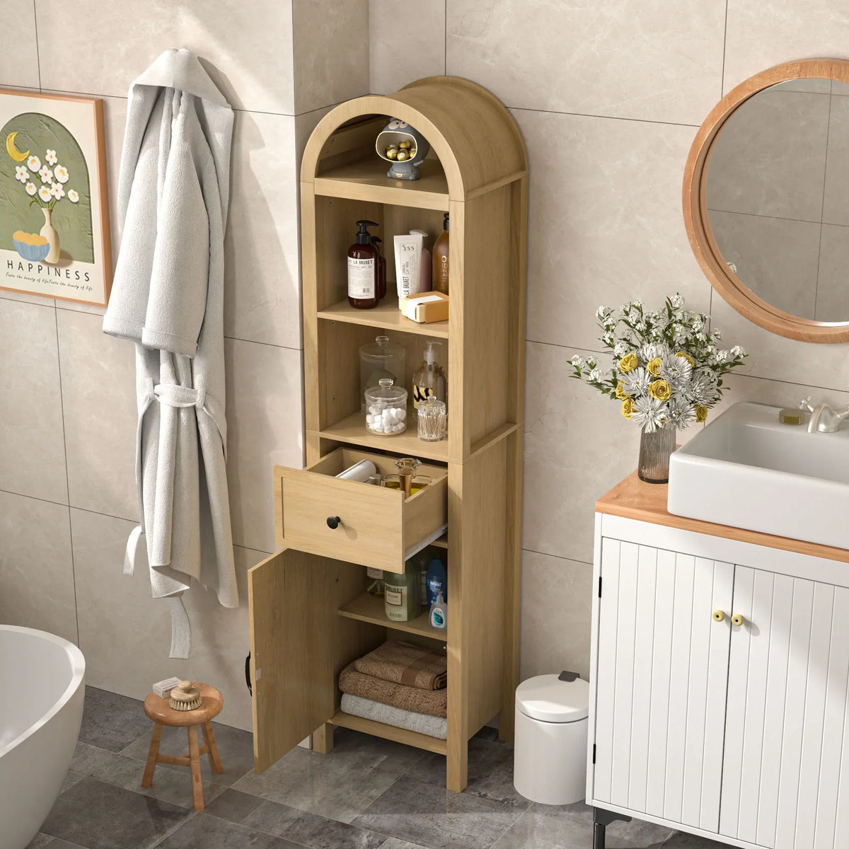 2026 NewFiogmub Tall Bathroom Storage Cabinets with Doors and Shelves, Narrow Tall Linen Cabinet with Drawer