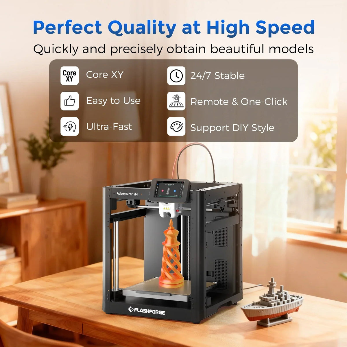 2026 NewFlashforge 3D Printer Adventurer 5M, 3D Printers for Beginners Home DIY, High Speed Print Size 8.7 x 8.7 x 8.7in, Black