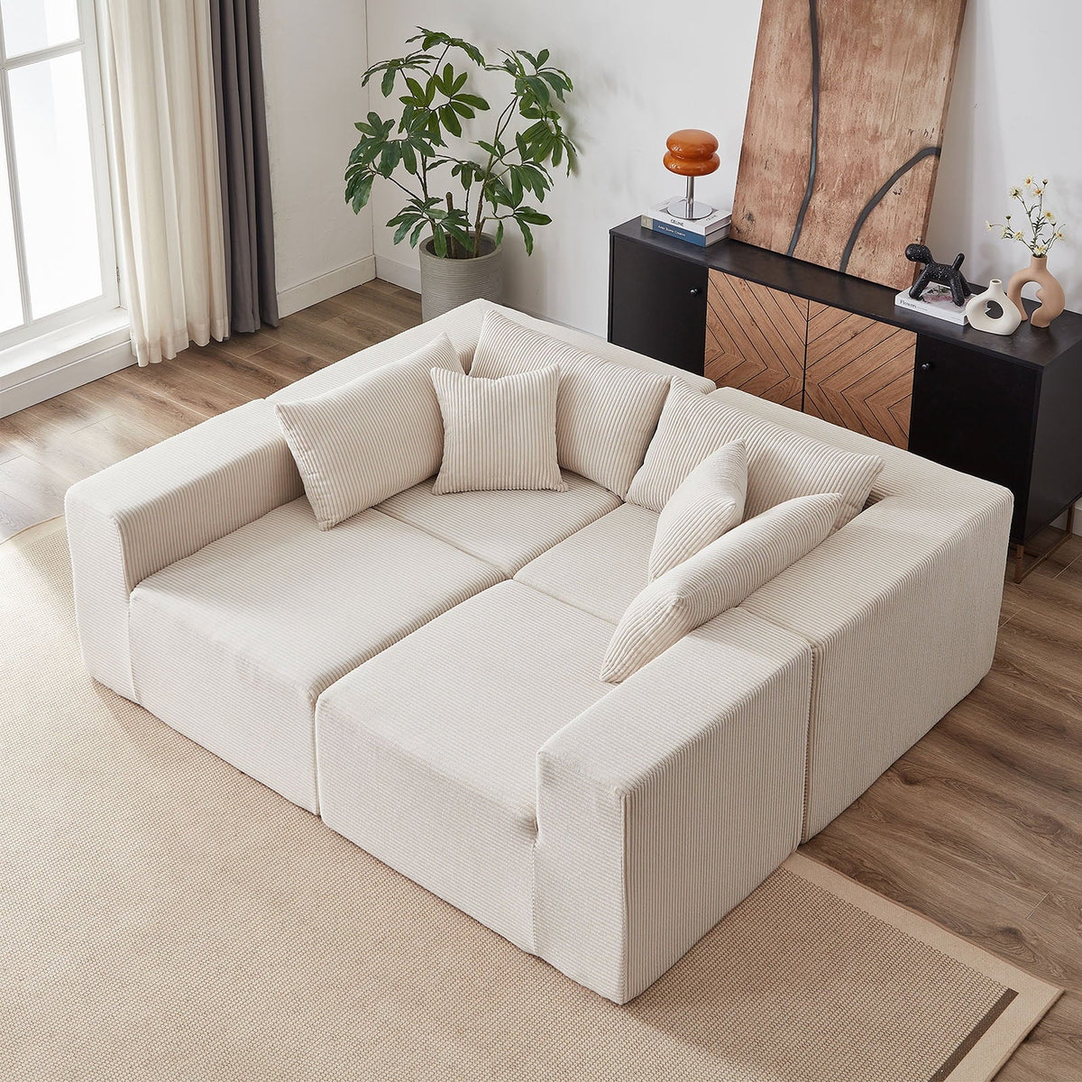 2026 New104-Inch Corduroy Modular L Shaped Sectional Sofa,Luxury Floor Couch Set,Upholstered Indoor Furniture,Foam-Filled Compressed Sofa for Living Room,Bedroom,4 PC Free Combination
