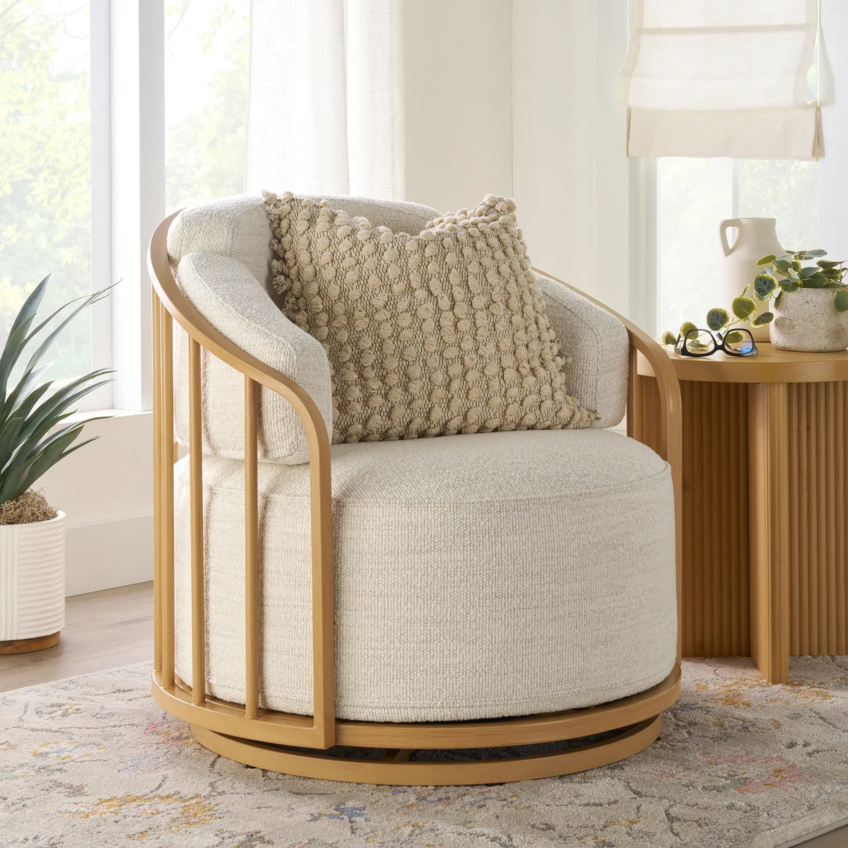 2026 NewBetter Homes & Gardens Lillian Swivel Birdcage Accent Chair, Cream Linen