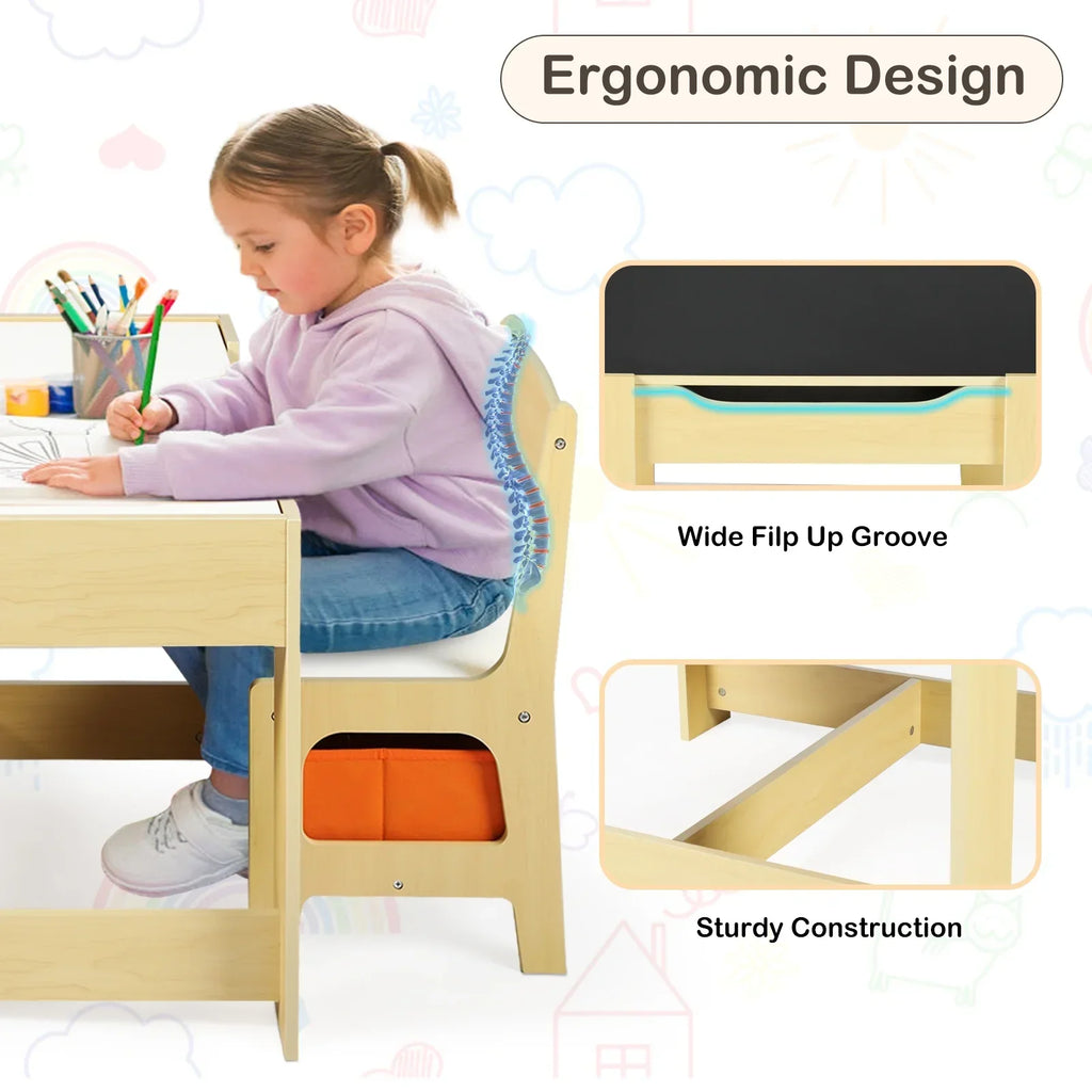 2026 NewLINLUX Kids Table and 2 Chairs Set, Children Activity Table Chairs with Chalkboard/Whiteboard, Grey