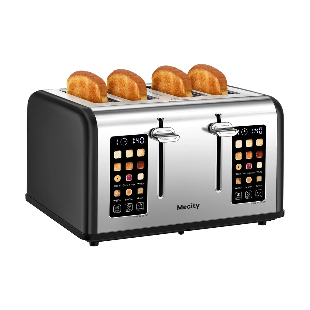 2026 NewMecity 4-Slice Touchscreen Toaster, Stainless Steel, 6 Browning Settings, Reheat, Cancel, Defrost, Removable Tray