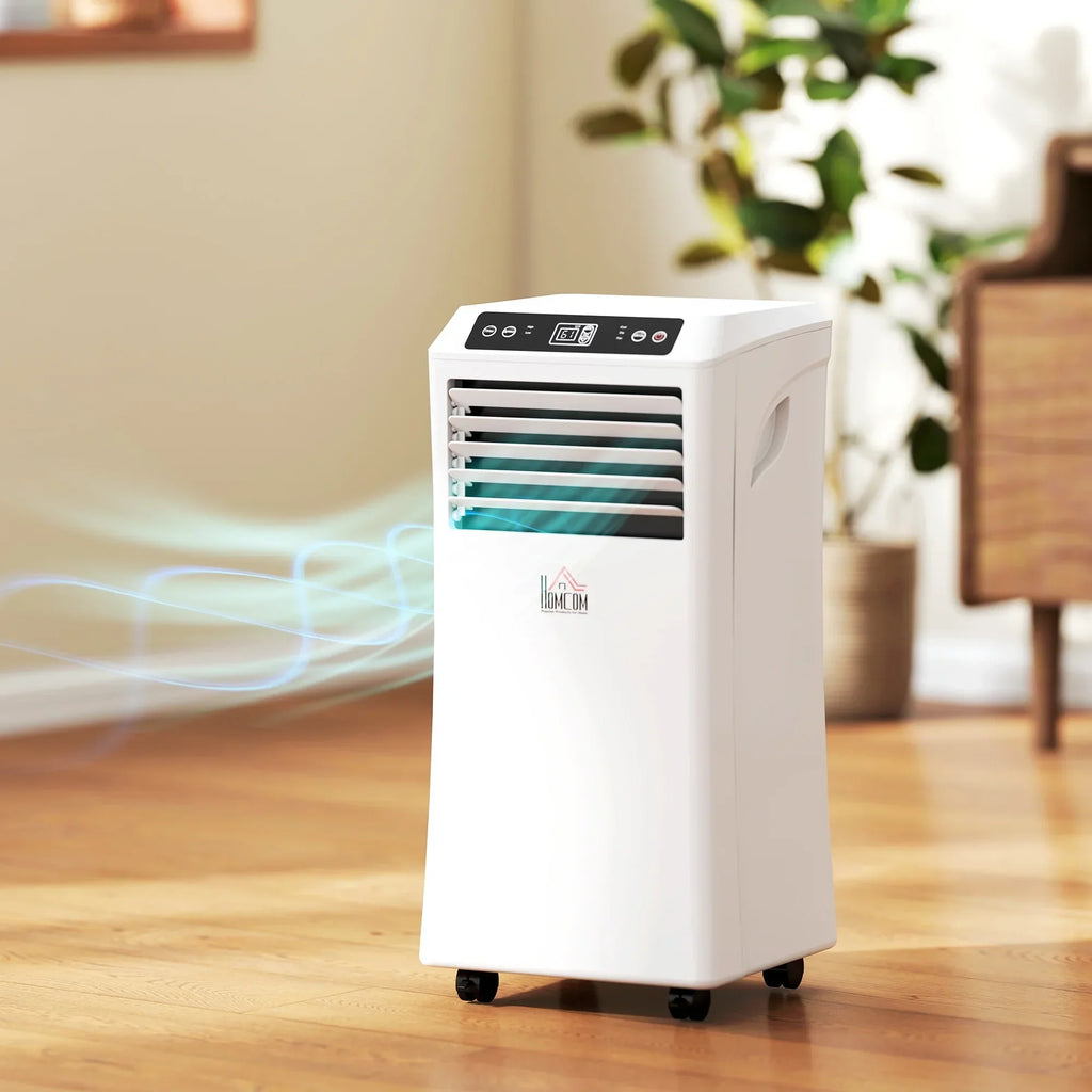 2026 NewHOMCOM 8000 BTU Mobile Portable Air Conditioner with Cooling, Dehumidifier, and Ventilating with Remote Control, 2 Speed Fans, 24-Hour Timer for Bedroom, Living Room, Home Office, White