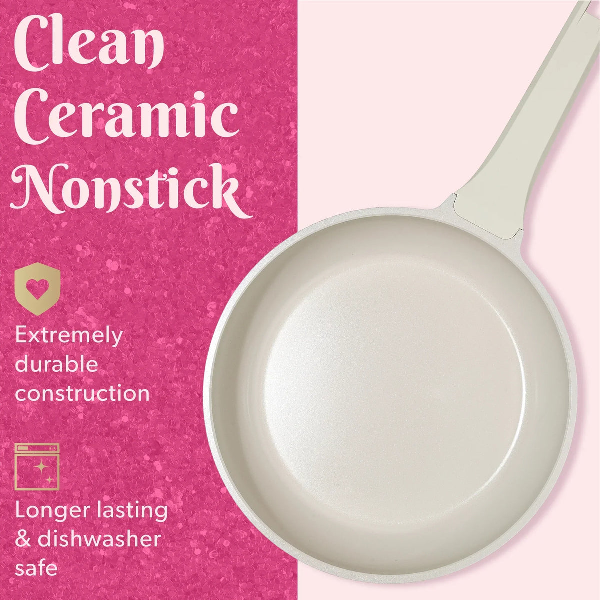 2026 NewParis Hilton 10-Piece Ceramic Nonstick Cast Aluminum Cookware Set, Clean Ceramic Coating, Faceted Pink Design