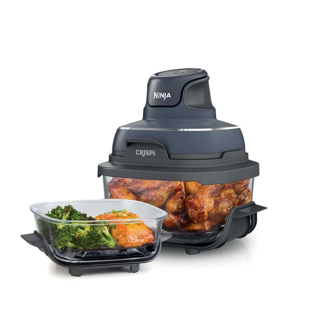 2026 NewNinja Crispi 4-in-1 Portable Glass Air Fryer Cooking System, 4-Qt & 6-Cup Containers, Cyberspace