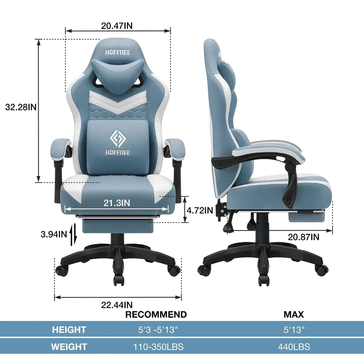 2026 NewHoffree Gaming Chair with Massage Fabric Office Chair with footrest for Adults, Ergonomic Gamer Chair with Headrest and Lumbar Support for Office Gaming, 440 LBS