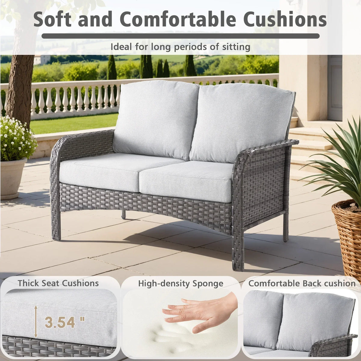 2026 NewOvios 5 Pieces Outdoor Patio Furniture Set High Back All Weather Wicker Conversation Set with Swivel Chairs & Coffee Table, Dark Gray