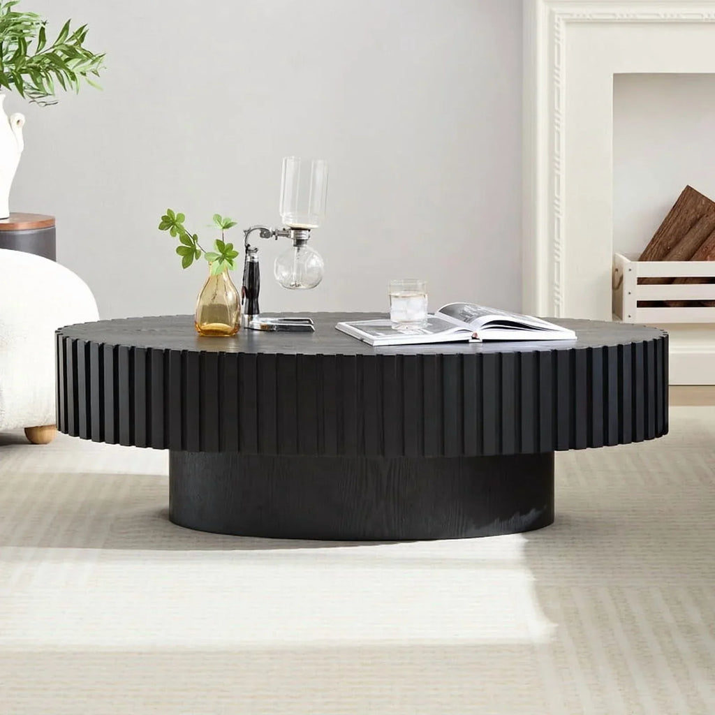 2026 NewFFH 43.7 inch Oval Coffee Table for Living Room,Handcraft Rustic Corner Coffee Table Nature Wood Relief Sturdy Pedestal for Apartmen,Side Table Centre Table,Nature Wood