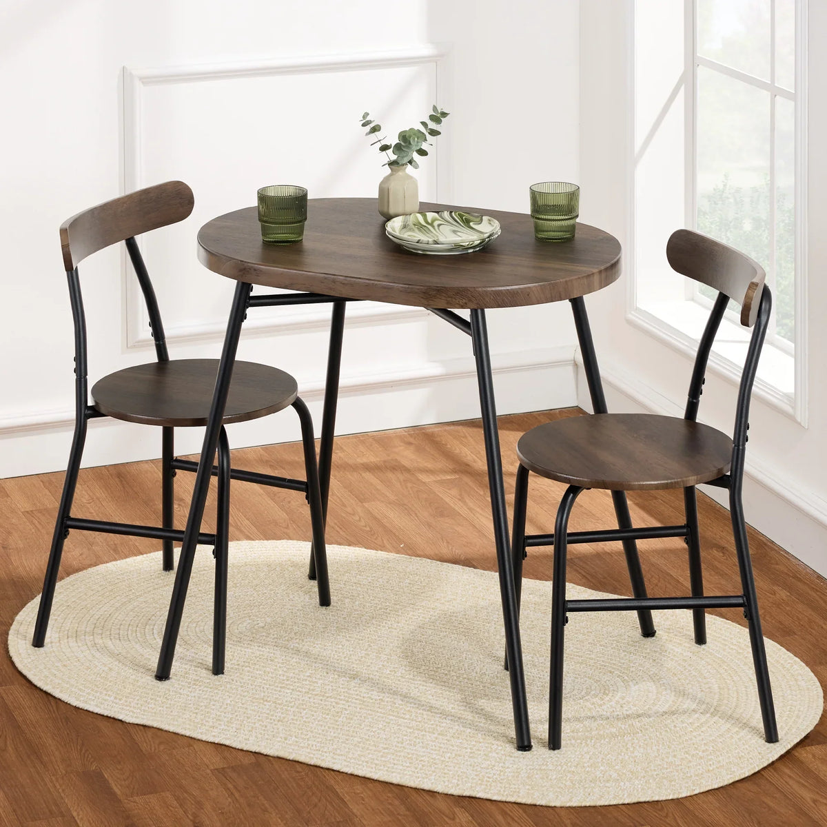 2026 NewBest Choice Products 3-Piece Modern Oval Dining Table Set, Small Kitchen Dinette w/ 2 Chairs - Black/Black