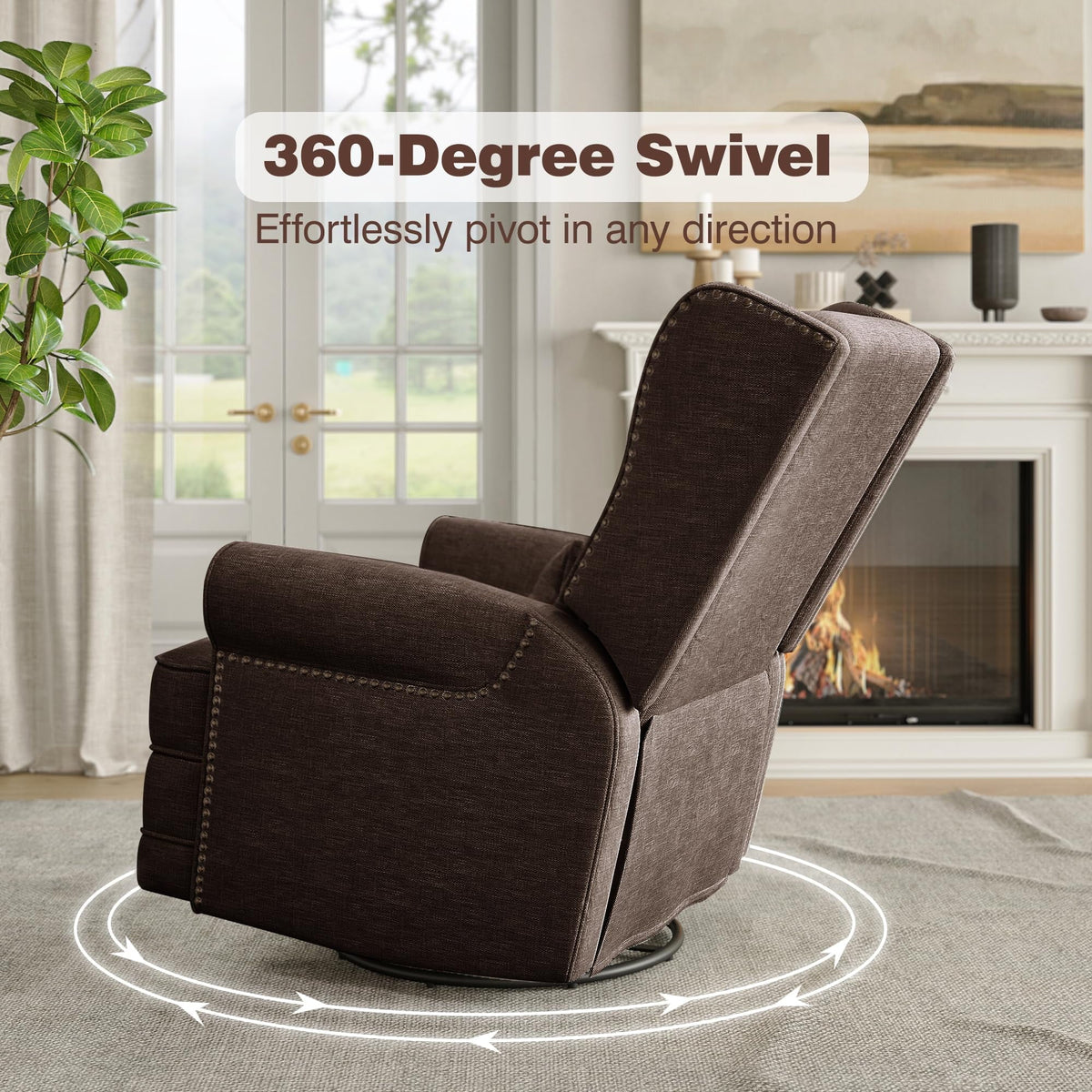 2026 NewRoyalcraft Swivel Nursery Glider Recliner, Comfy Upholstered Glider Chair with Lumbar Pillow and Footrest, Beige