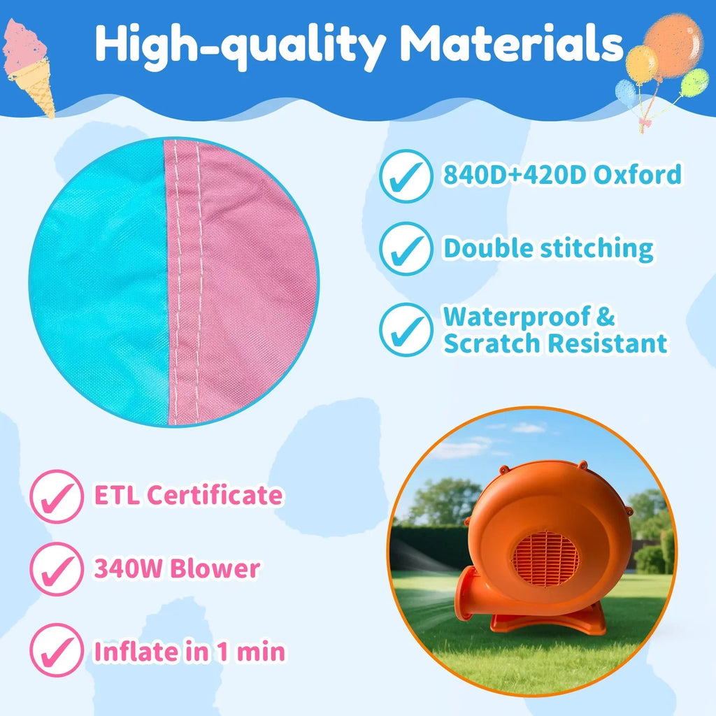 2026 NewMukidy 114''x 114'' x 92.5'' Inflatable Bounce Houses for Kids 3-10 with Blower Double Slide and Ball Pit/Indoor Bouncy House, PVC, Child, Teen, Toddler"Blue